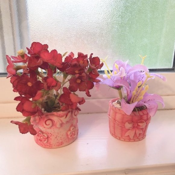 Vintage Spring Mini Artificial Flower and Pot Bow - Picture 6 of 8